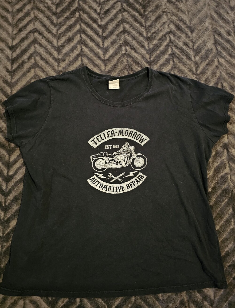 Black Graphic Crewneck T-Shirt - Automotive Repair Motorcycle Print
